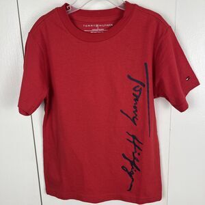 Tommy Hilfiger Boys T-Shirt Size 6 Red Short Sleeve Crew Neck Script Logo